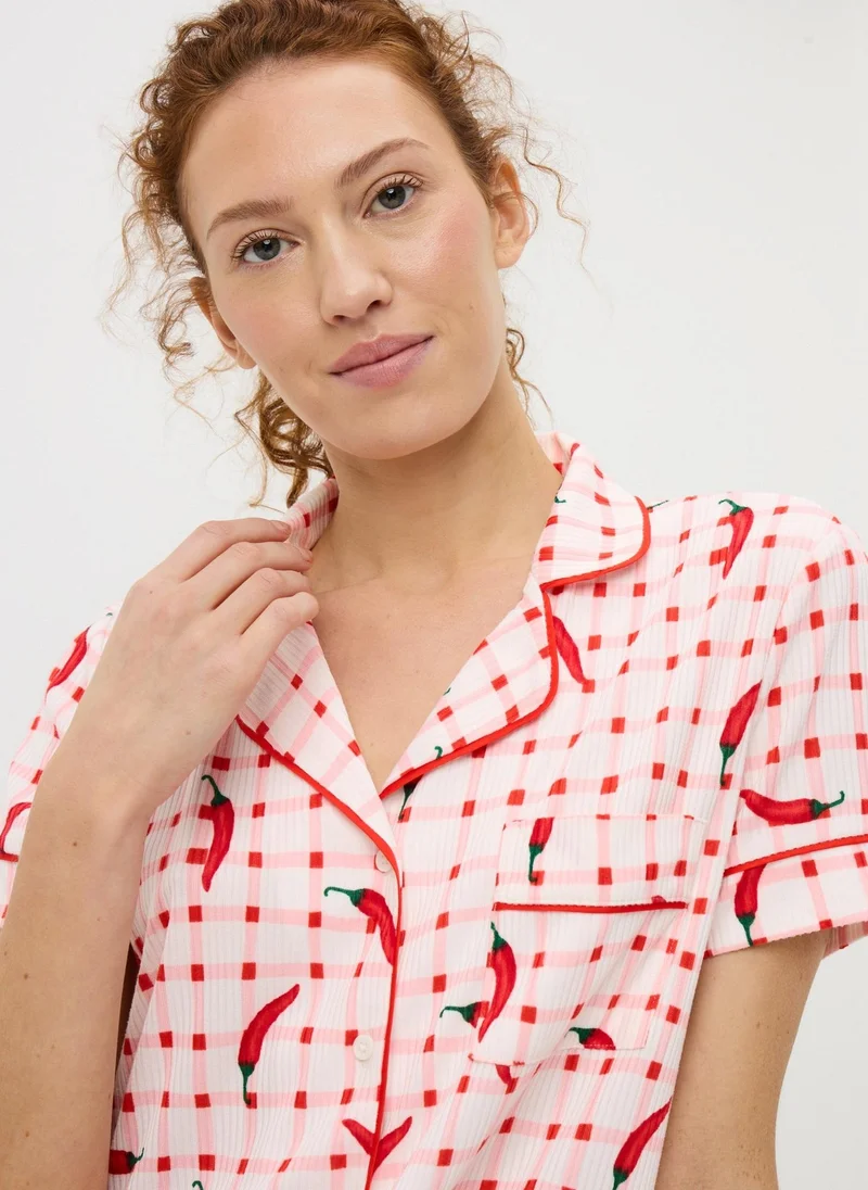 ماتلان Red Chilli Button Up Short Pyjama Set